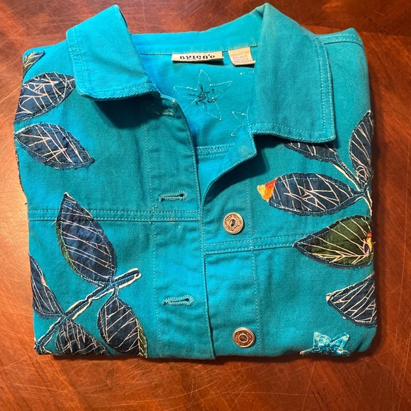 Chico's Blue Jean Jacket with Embroidered Floral Design - Picture 4 of 5